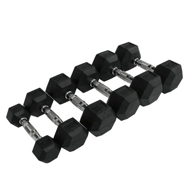 Professional Black Hex Rubber Dumbbells - Coated Gym Weights in Pounds/KG with Custom Logo for Home &Commercial Fitness Training