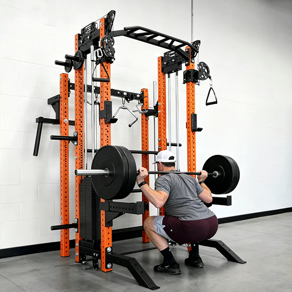 Multifunctional All-in-one Power Cage With Cable Crossover, Dumbbell Storage & Adjustable Bench for Full Body Strength Training