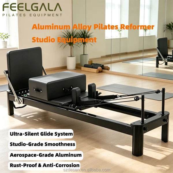 Aviation Aluminum Durable Black Portable Pilates Reformer Body Yoga Studio