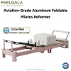Pink Foldable Aluminum Alloy Pilates Reformer with 304 Stainless Steel Parts for