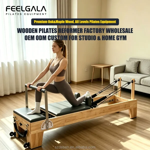 Oak Pilates Reformer Core Bed Adjustable Durable Portable Wooden Training