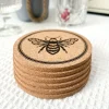 Natural Cork Coaster With Bee Print Eco Friendly Heat Resistant Drink Cup Mat