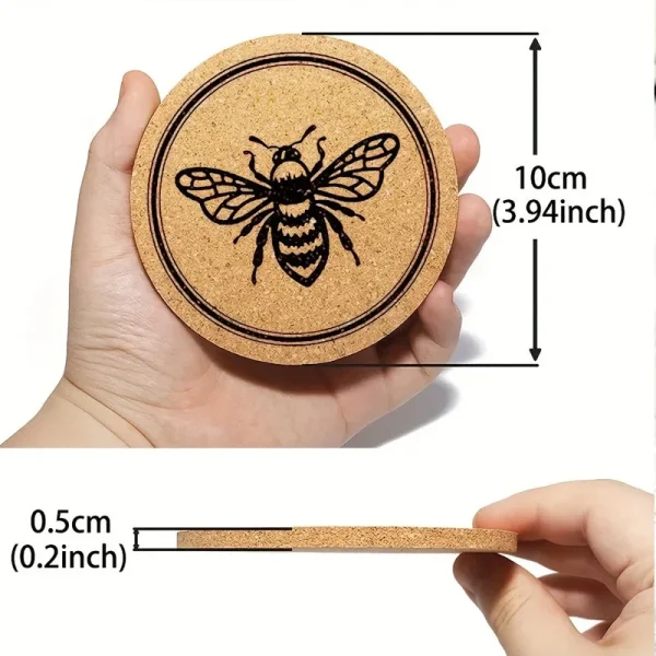 Natural Cork Coaster With Bee Print Eco Friendly Heat Resistant Drink Cup Mat