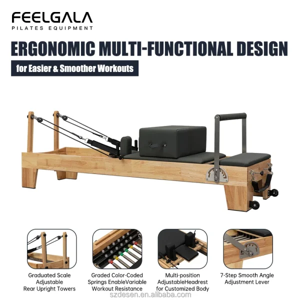 Solid Oak Wood Portable Pilates Reformer Professional Core Training Sliding Bed
