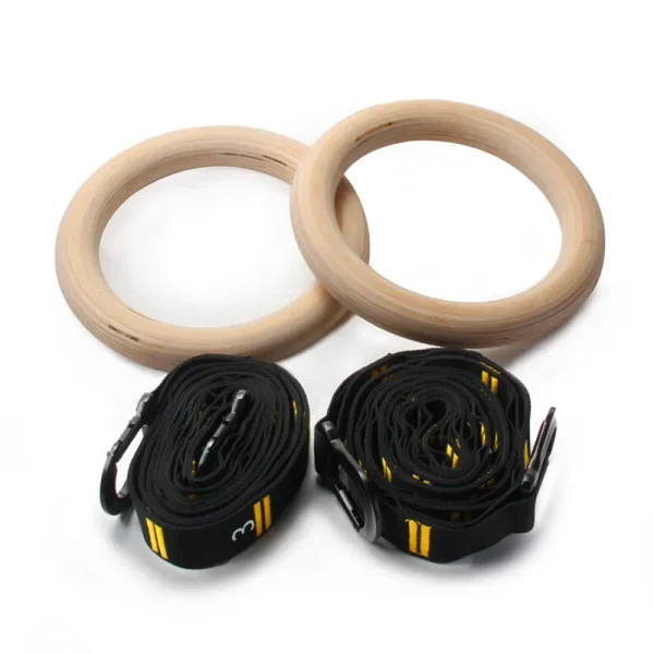 Adjustable Durable Numbered Strap Double Circle Wood Gym Gymnastics Rings for