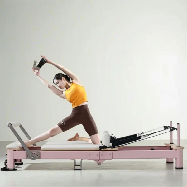 Pink Foldable Aluminum Alloy Pilates Reformer with 304 Stainless Steel Parts for