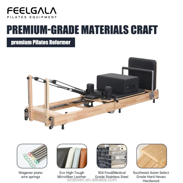 Oak Wood Foldable Adjustable Pilates Reformer High-End Silent Pulley and Spring